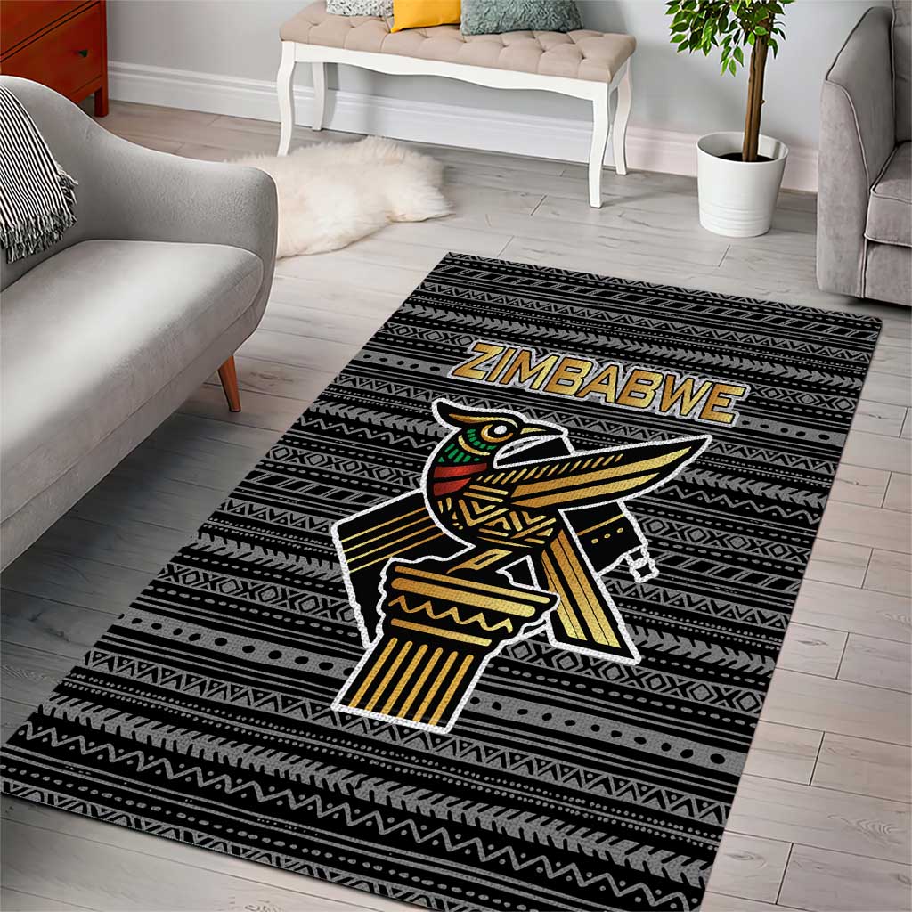 Zimbabwean Bird Statue Area Rug Tribal Pattern Flag Patch and Heritage Symbol