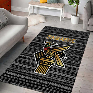 Zimbabwean Bird Statue Area Rug Tribal Pattern Flag Patch and Heritage Symbol