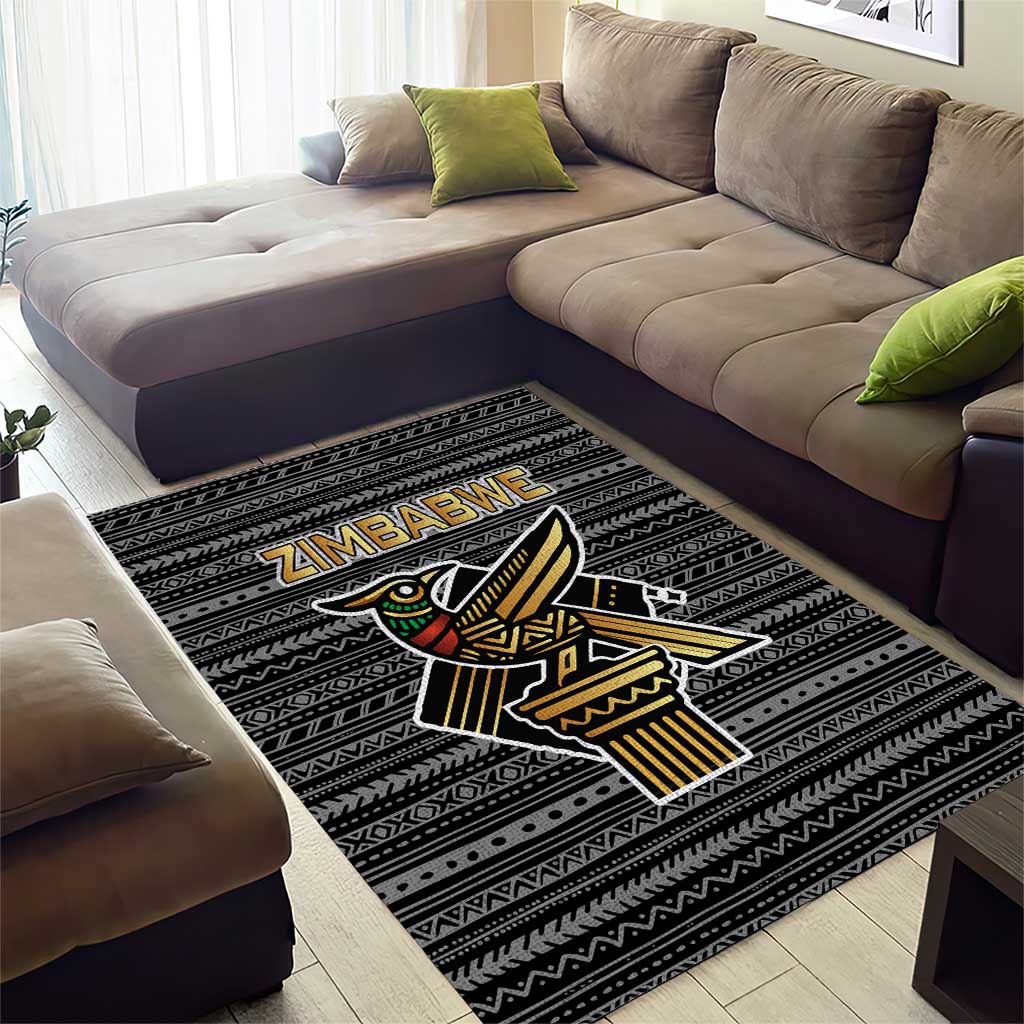 Zimbabwean Bird Statue Area Rug Tribal Pattern Flag Patch and Heritage Symbol