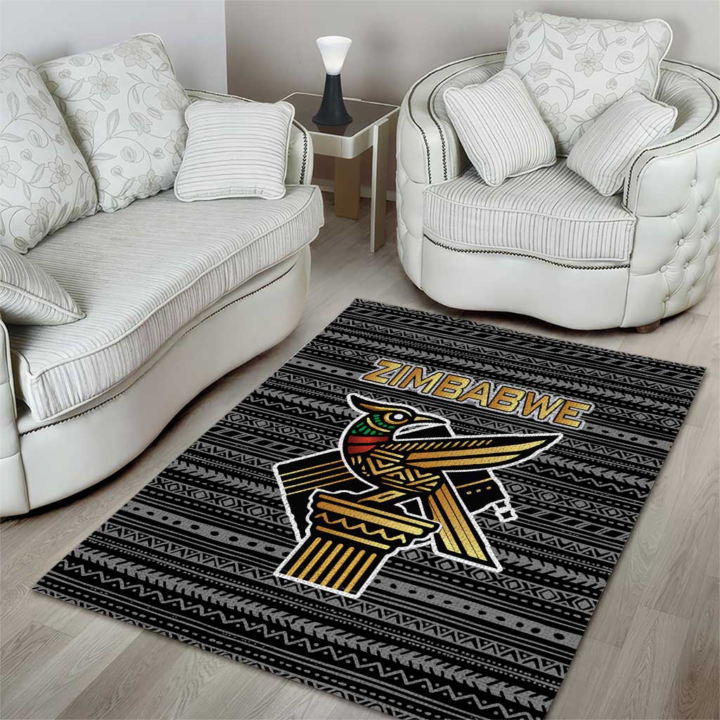 Zimbabwean Bird Statue Area Rug Tribal Pattern Flag Patch and Heritage Symbol