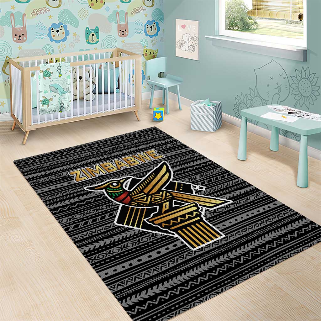 Zimbabwean Bird Statue Area Rug Tribal Pattern Flag Patch and Heritage Symbol