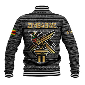 Zimbabwean Bird Statue Baseball Jacket Tribal Pattern Flag Patch and Heritage Symbol