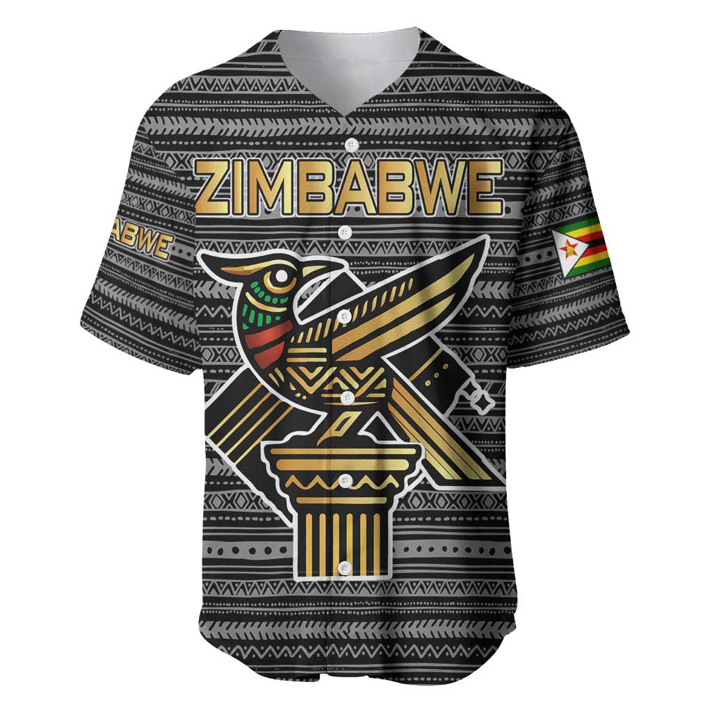 Zimbabwean Bird Statue Baseball Jersey Tribal Pattern Flag Patch and Heritage Symbol