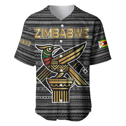 Zimbabwean Bird Statue Baseball Jersey Tribal Pattern Flag Patch and Heritage Symbol