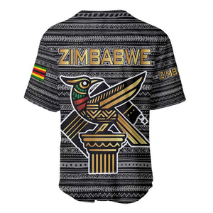 Zimbabwean Bird Statue Baseball Jersey Tribal Pattern Flag Patch and Heritage Symbol