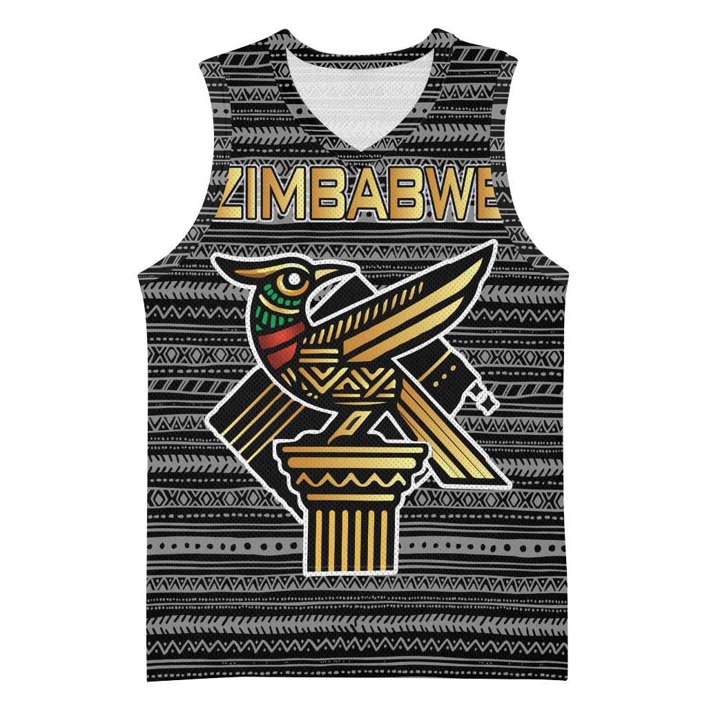 Zimbabwean Bird Statue Basketball Jersey Tribal Pattern Flag Patch and Heritage Symbol - African Pride
