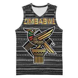 Zimbabwean Bird Statue Basketball Jersey Tribal Pattern Flag Patch and Heritage Symbol - African Pride