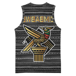 Zimbabwean Bird Statue Basketball Jersey Tribal Pattern Flag Patch and Heritage Symbol - African Pride