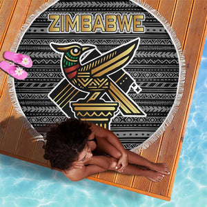 Zimbabwean Bird Statue Beach Blanket Tribal Pattern Flag Patch and Heritage Symbol