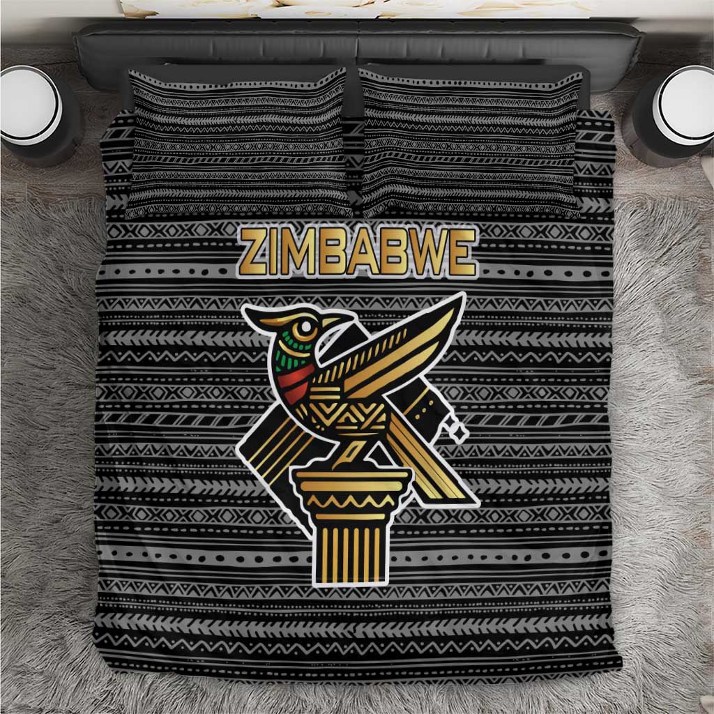 Zimbabwean Bird Statue Bedding Set Tribal Pattern Flag Patch and Heritage Symbol