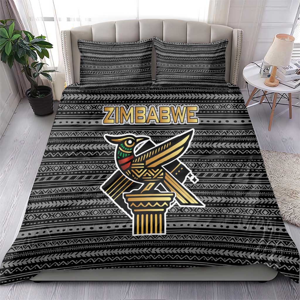 Zimbabwean Bird Statue Bedding Set Tribal Pattern Flag Patch and Heritage Symbol