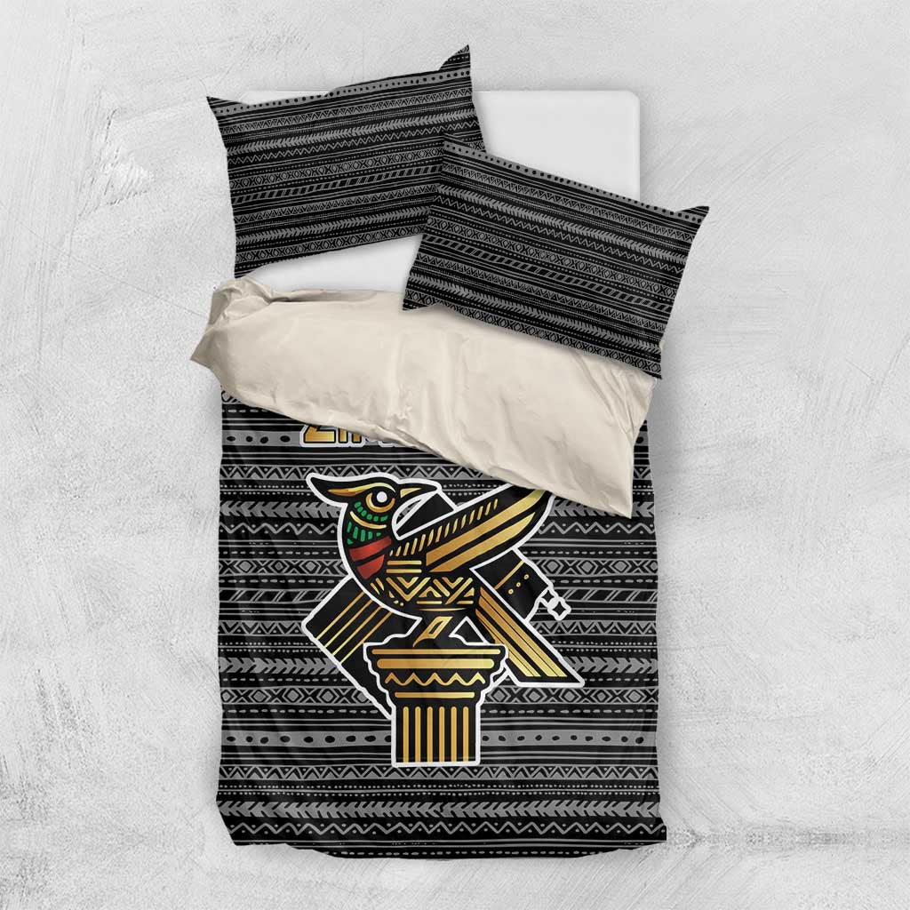 Zimbabwean Bird Statue Bedding Set Tribal Pattern Flag Patch and Heritage Symbol