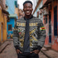 Zimbabwean Bird Statue Bomber Jacket Tribal Pattern Flag Patch and Heritage Symbol