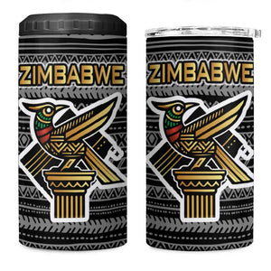 Zimbabwean Bird Statue 4 in 1 Can Cooler Tumbler Tribal Pattern Flag Patch and Heritage Symbol