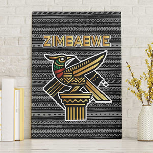 Zimbabwean Bird Statue Canvas Wall Art Tribal Pattern Flag Patch and Heritage Symbol