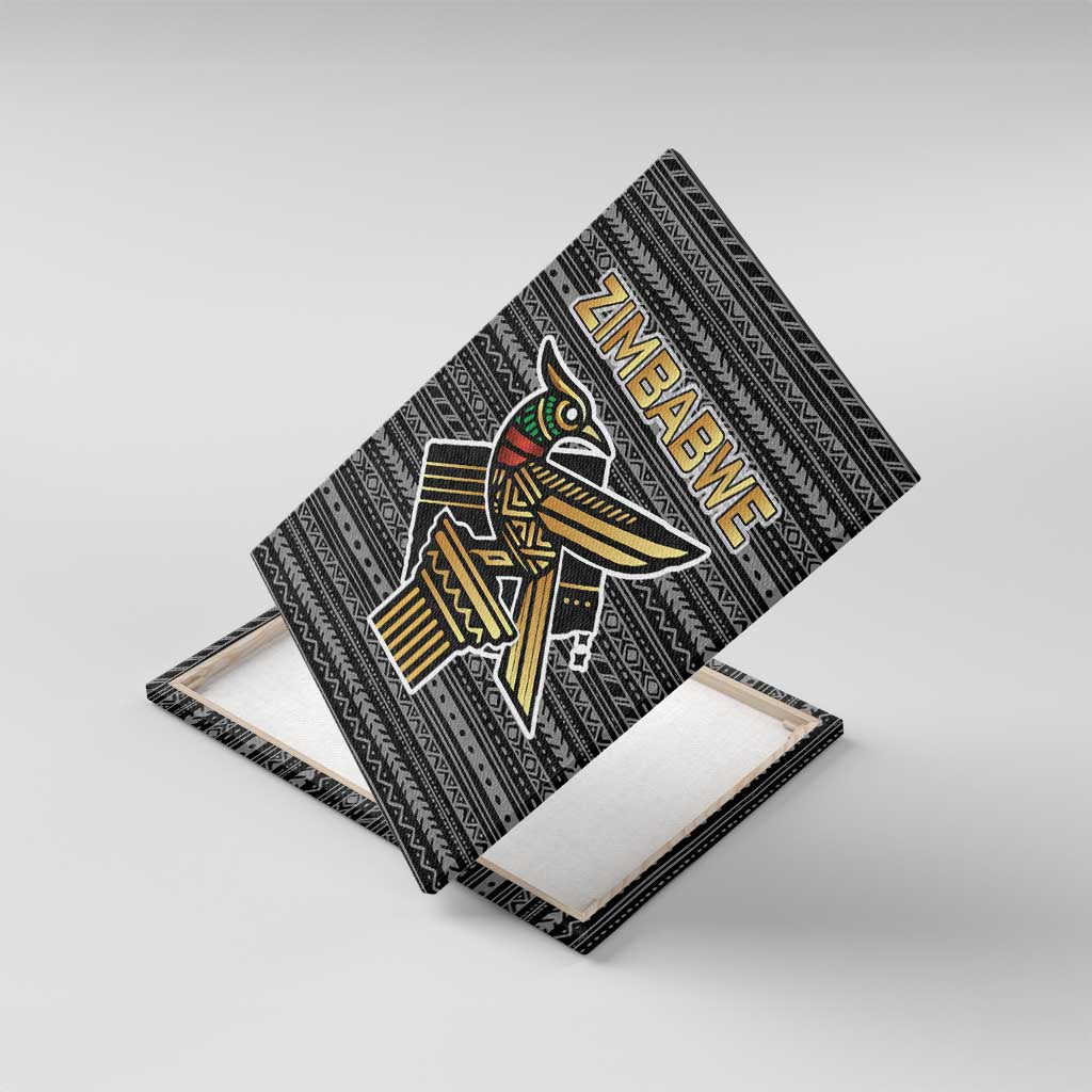Zimbabwean Bird Statue Canvas Wall Art Tribal Pattern Flag Patch and Heritage Symbol
