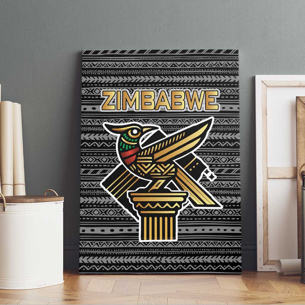 Zimbabwean Bird Statue Canvas Wall Art Tribal Pattern Flag Patch and Heritage Symbol