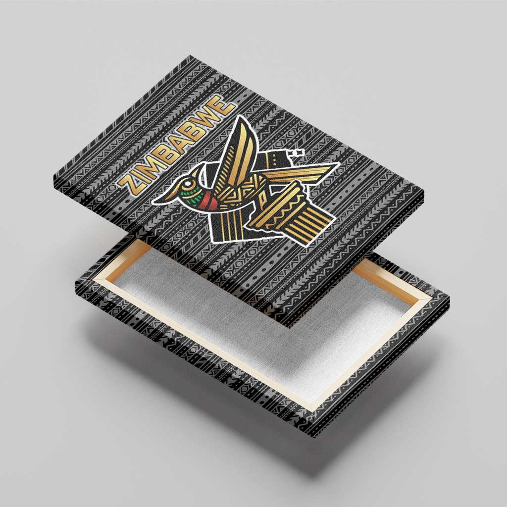 Zimbabwean Bird Statue Canvas Wall Art Tribal Pattern Flag Patch and Heritage Symbol