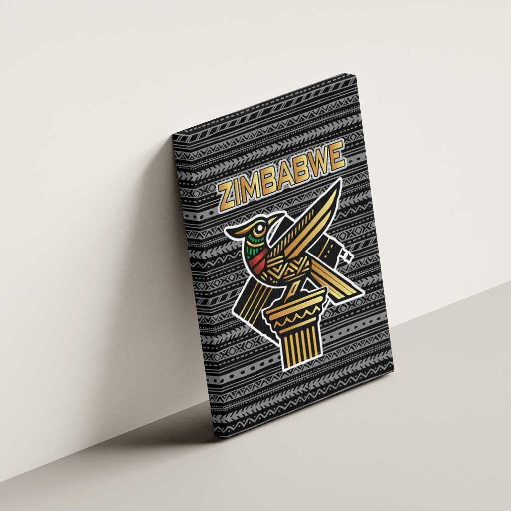 Zimbabwean Bird Statue Canvas Wall Art Tribal Pattern Flag Patch and Heritage Symbol