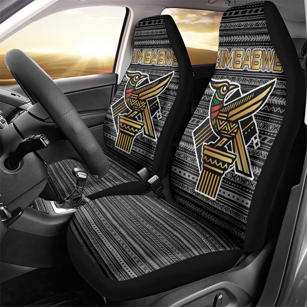 Zimbabwean Bird Statue Car Seat Cover Tribal Pattern Flag Patch and Heritage Symbol