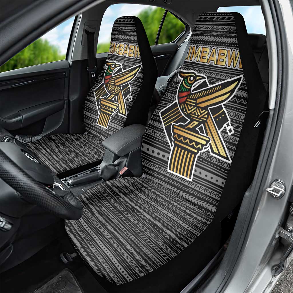 Zimbabwean Bird Statue Car Seat Cover Tribal Pattern Flag Patch and Heritage Symbol
