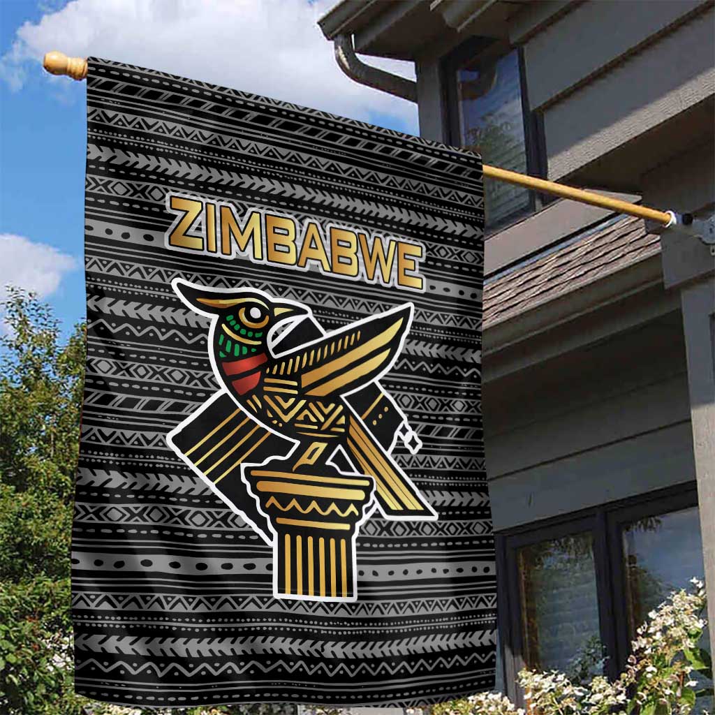Zimbabwean Bird Statue Garden Flag Tribal Pattern Flag Patch and Heritage Symbol
