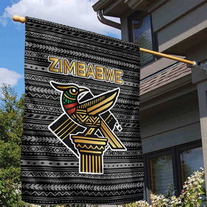 Zimbabwean Bird Statue Garden Flag Tribal Pattern Flag Patch and Heritage Symbol