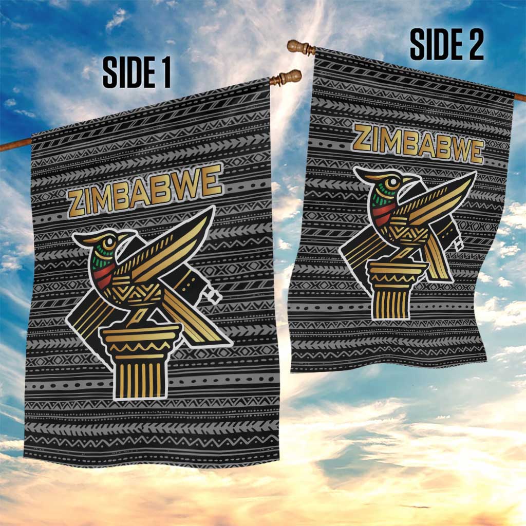 Zimbabwean Bird Statue Garden Flag Tribal Pattern Flag Patch and Heritage Symbol