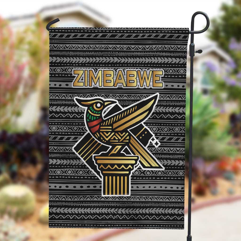 Zimbabwean Bird Statue Garden Flag Tribal Pattern Flag Patch and Heritage Symbol
