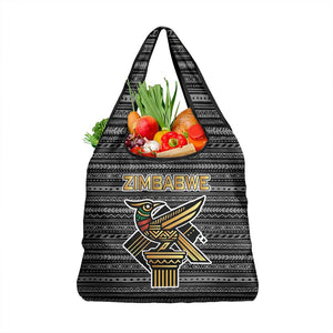 Zimbabwean Bird Statue Grocery Bag Tribal Pattern Flag Patch and Heritage Symbol