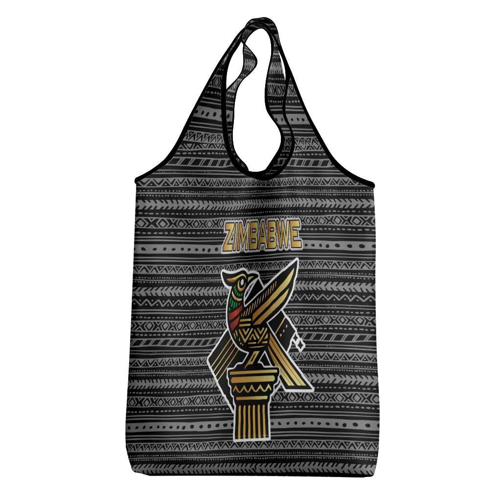 Zimbabwean Bird Statue Grocery Bag Tribal Pattern Flag Patch and Heritage Symbol
