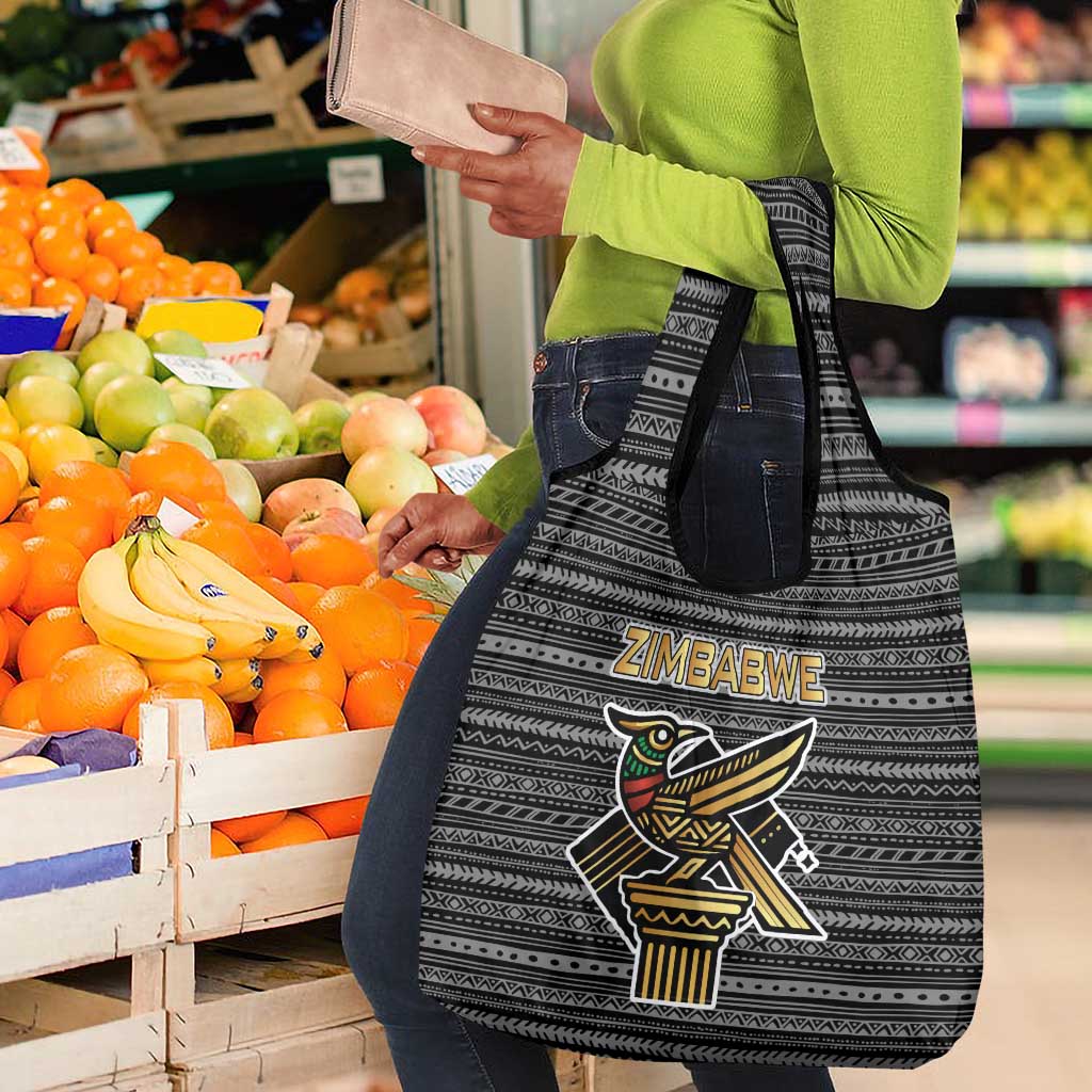 Zimbabwean Bird Statue Grocery Bag Tribal Pattern Flag Patch and Heritage Symbol