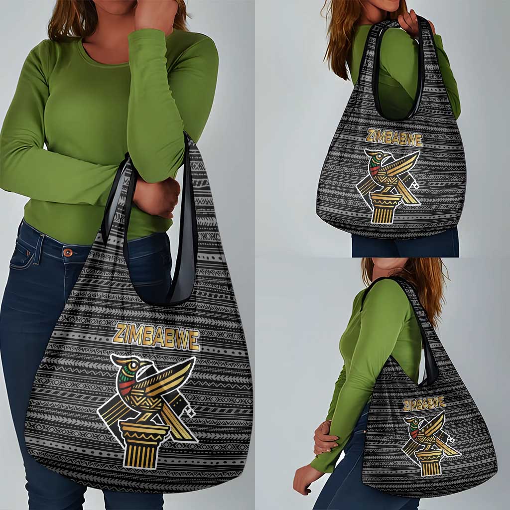 Zimbabwean Bird Statue Grocery Bag Tribal Pattern Flag Patch and Heritage Symbol