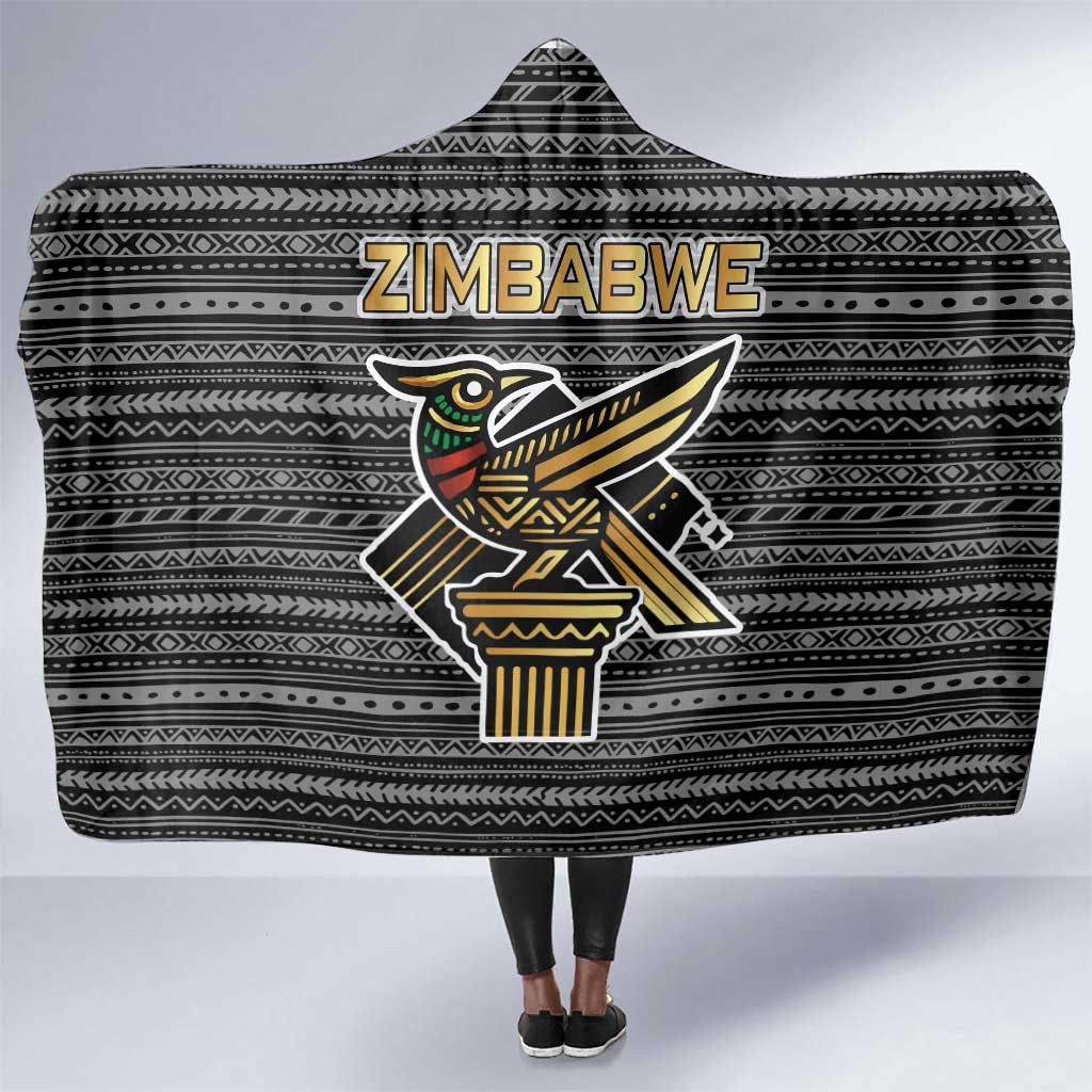 Zimbabwean Bird Statue Hooded Blanket Tribal Pattern Flag Patch and Heritage Symbol
