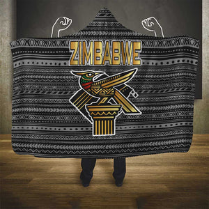 Zimbabwean Bird Statue Hooded Blanket Tribal Pattern Flag Patch and Heritage Symbol