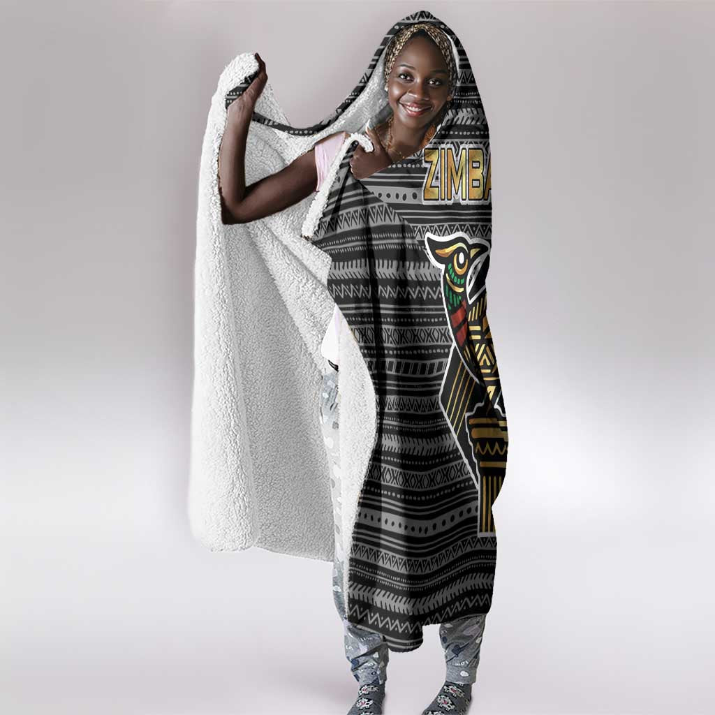 Zimbabwean Bird Statue Hooded Blanket Tribal Pattern Flag Patch and Heritage Symbol