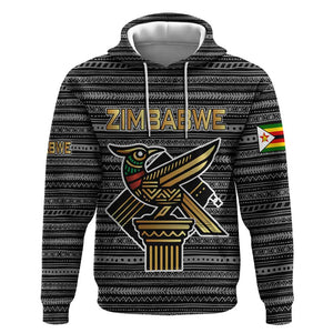 Zimbabwean Bird Statue Hoodie Tribal Pattern Flag Patch and Heritage Symbol