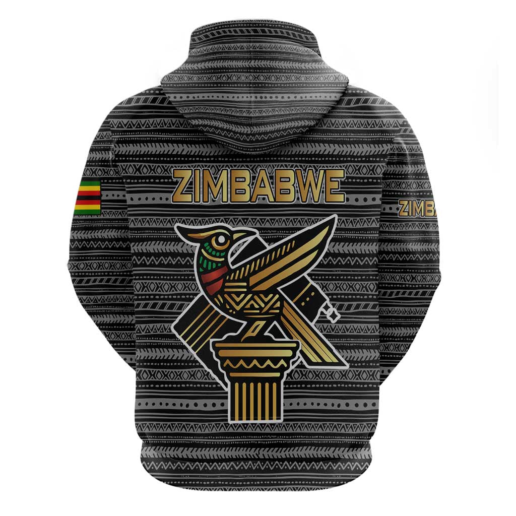 Zimbabwean Bird Statue Hoodie Tribal Pattern Flag Patch and Heritage Symbol
