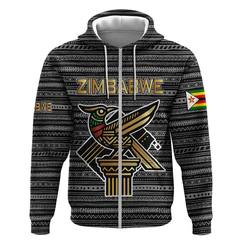 Zimbabwean Bird Statue Hoodie Tribal Pattern Flag Patch and Heritage Symbol
