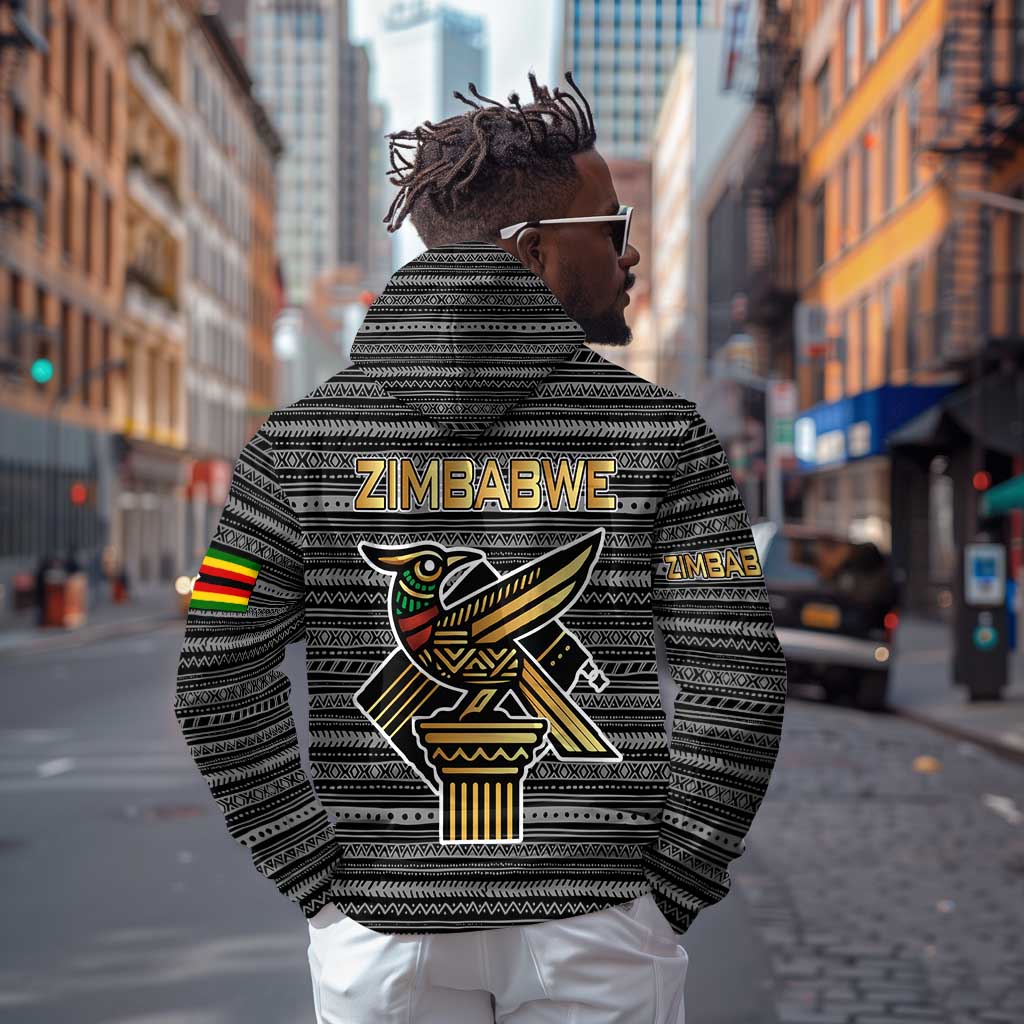 Zimbabwean Bird Statue Hoodie Tribal Pattern Flag Patch and Heritage Symbol