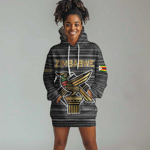 Zimbabwean Bird Statue Hoodie Dress Tribal Pattern Flag Patch and Heritage Symbol