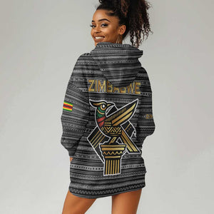 Zimbabwean Bird Statue Hoodie Dress Tribal Pattern Flag Patch and Heritage Symbol