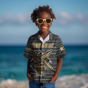 Zimbabwean Bird Statue Kid Hawaiian Shirt Tribal Pattern Flag Patch and Heritage Symbol