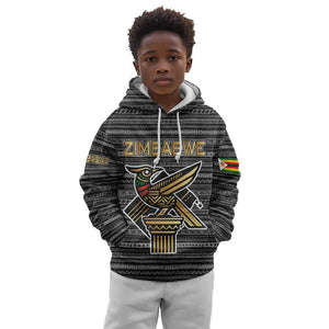 Zimbabwean Bird Statue Kid Hoodie Tribal Pattern Flag Patch and Heritage Symbol