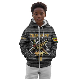 Zimbabwean Bird Statue Kid Hoodie Tribal Pattern Flag Patch and Heritage Symbol