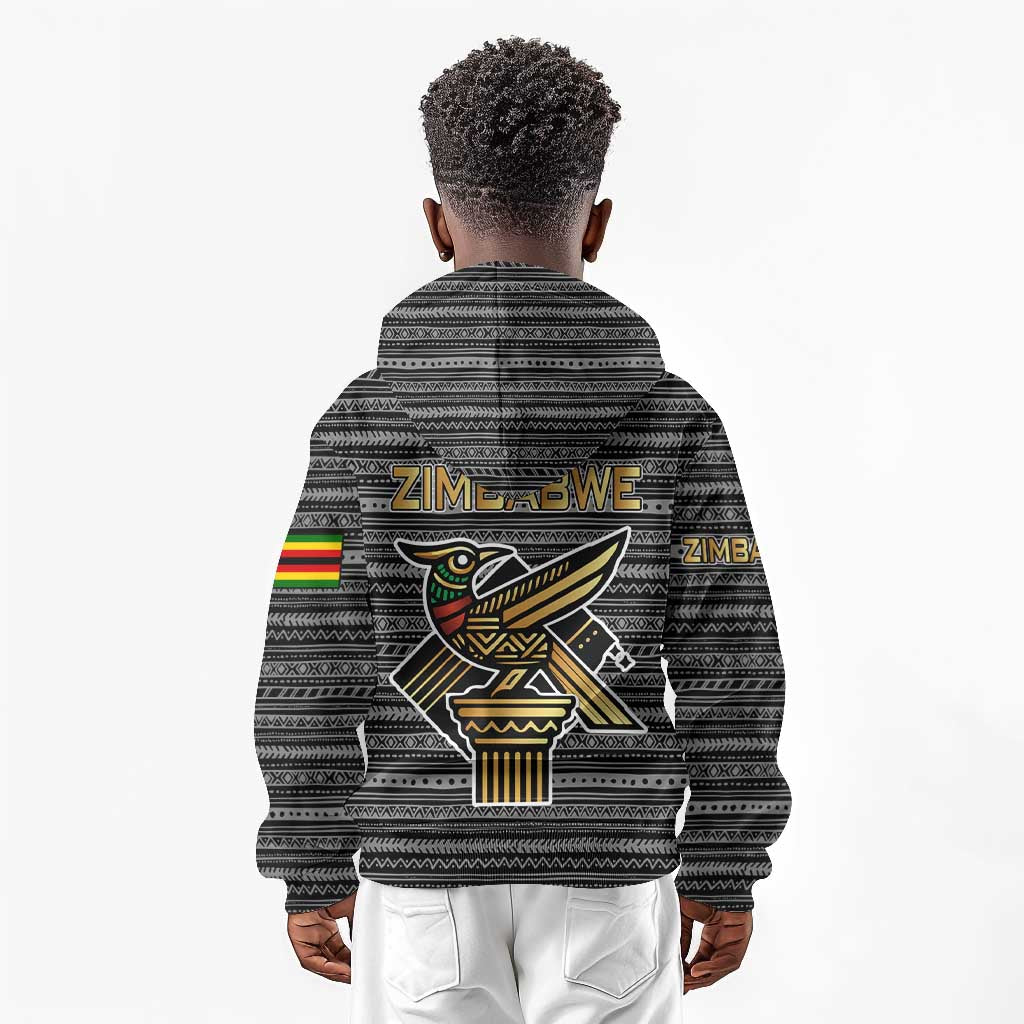 Zimbabwean Bird Statue Kid Hoodie Tribal Pattern Flag Patch and Heritage Symbol