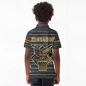 Zimbabwean Bird Statue Kid Polo Shirt Tribal Pattern Flag Patch and Heritage Symbol