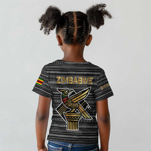 Zimbabwean Bird Statue Kid T shirt Tribal Pattern Flag Patch and Heritage Symbol