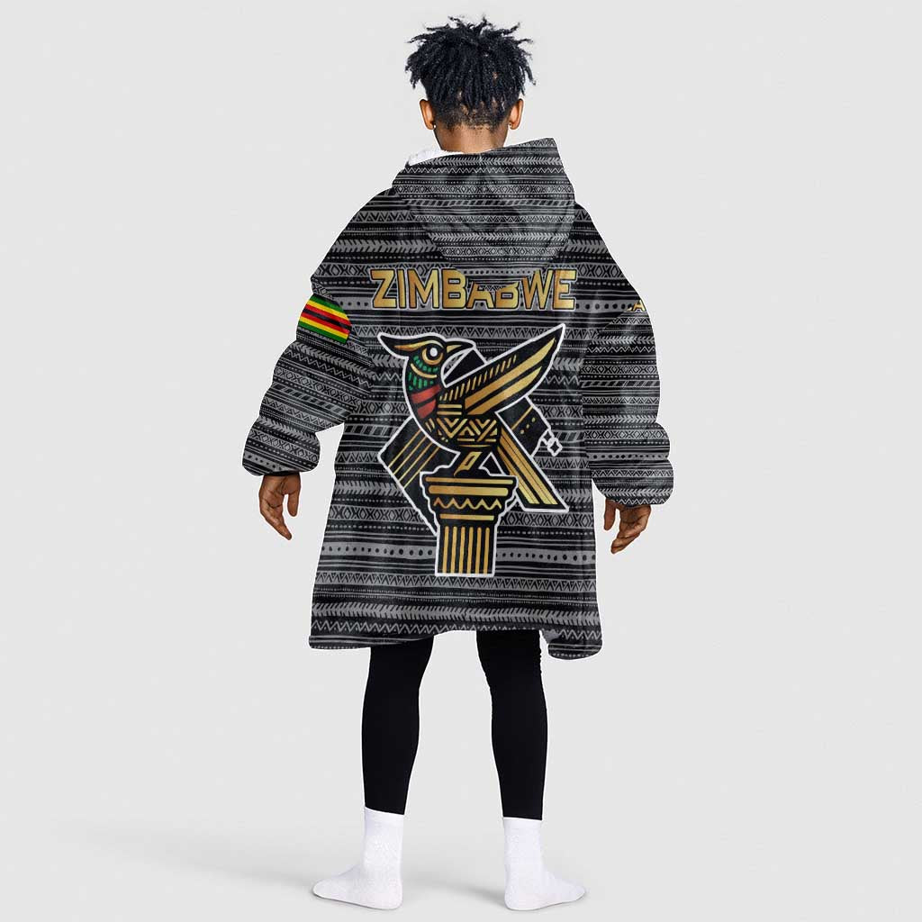 Zimbabwean Bird Statue Kid Wearable Blanket Hoodie Tribal Pattern Flag Patch and Heritage Symbol