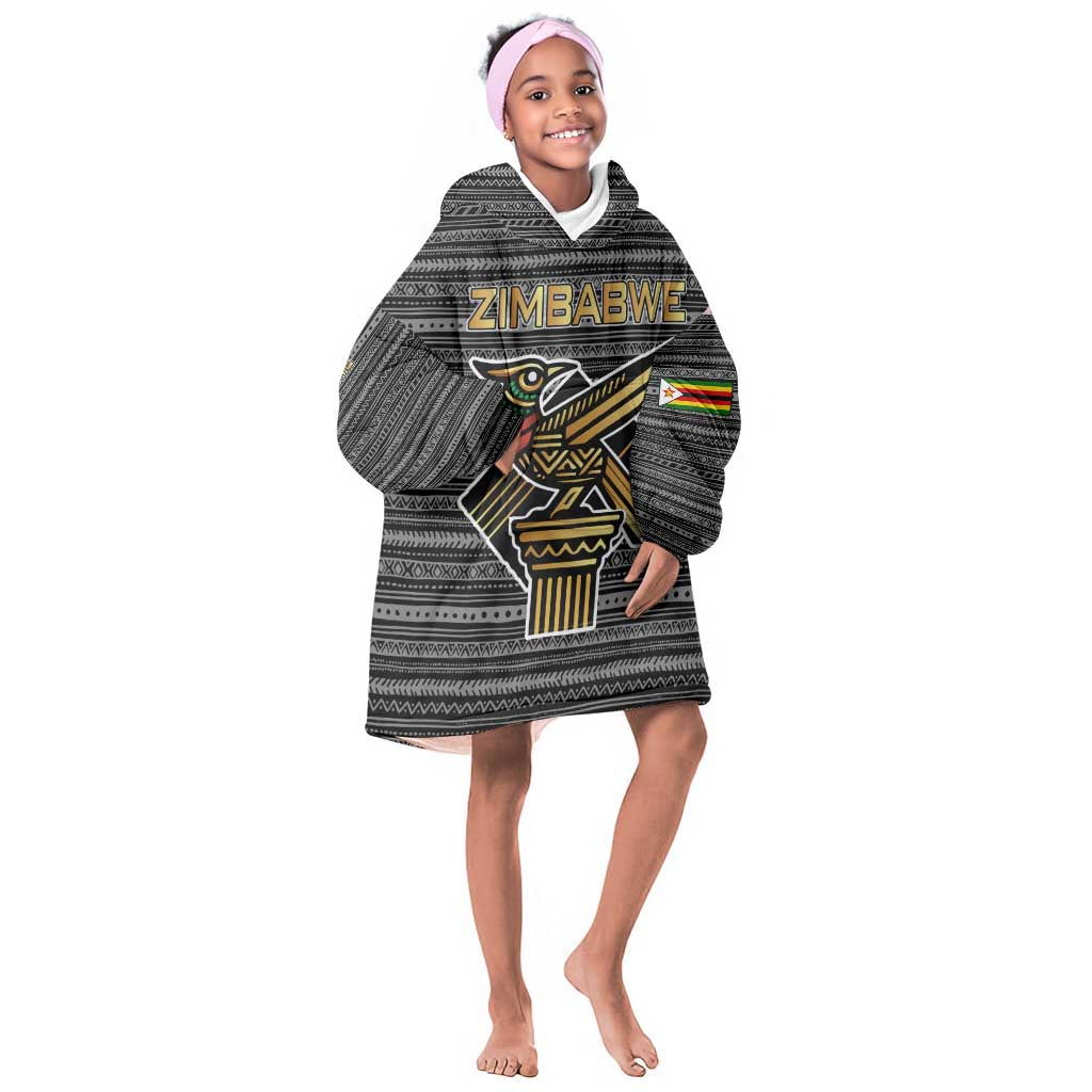 Zimbabwean Bird Statue Kid Wearable Blanket Hoodie Tribal Pattern Flag Patch and Heritage Symbol